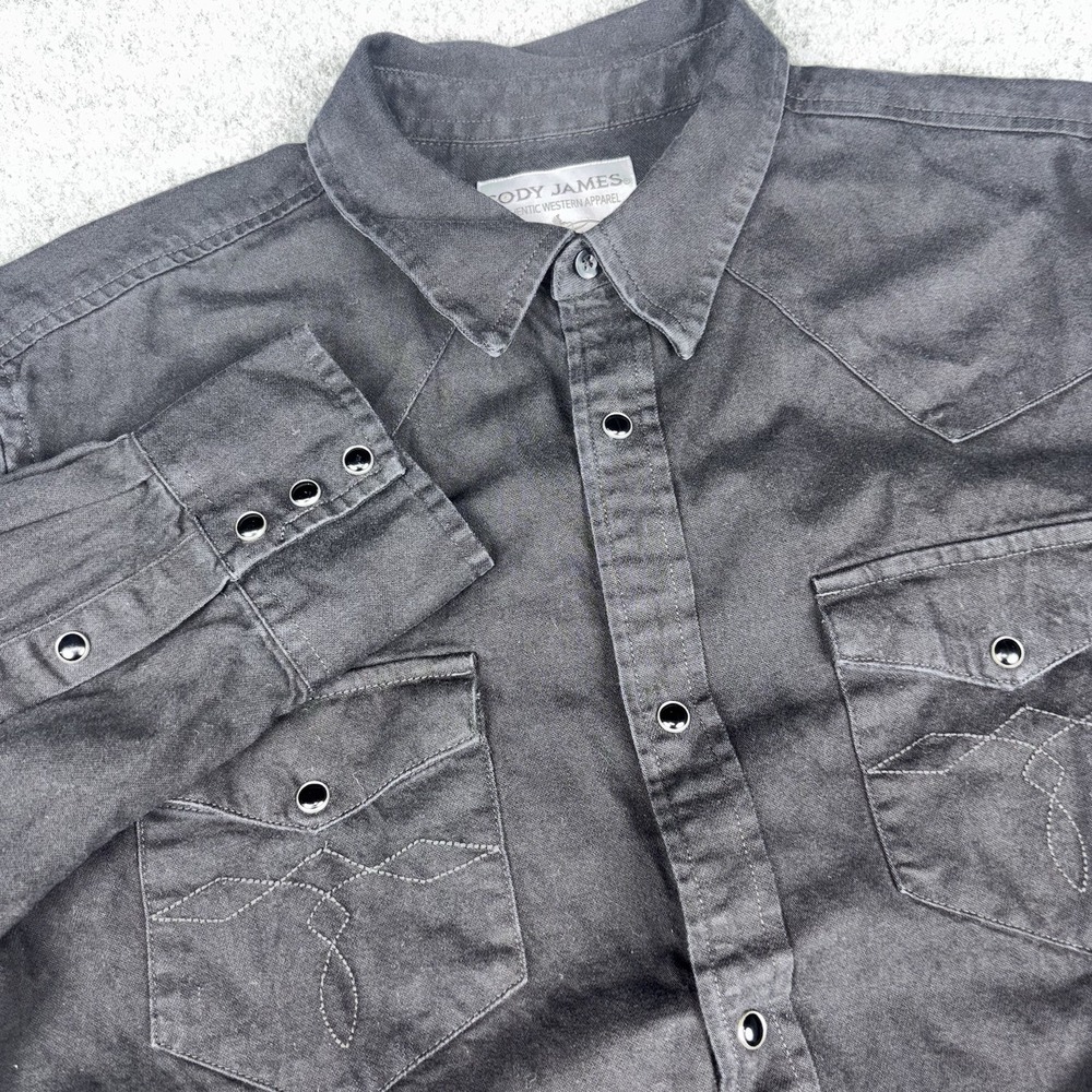 Cody James Western Pearl Snap Shirt Mens Xl Black Thick‎ Heavy Cotton Cowboy EUC